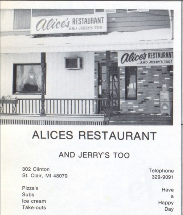 Alices Restaurant - Old Photo From St Clair Yearbook